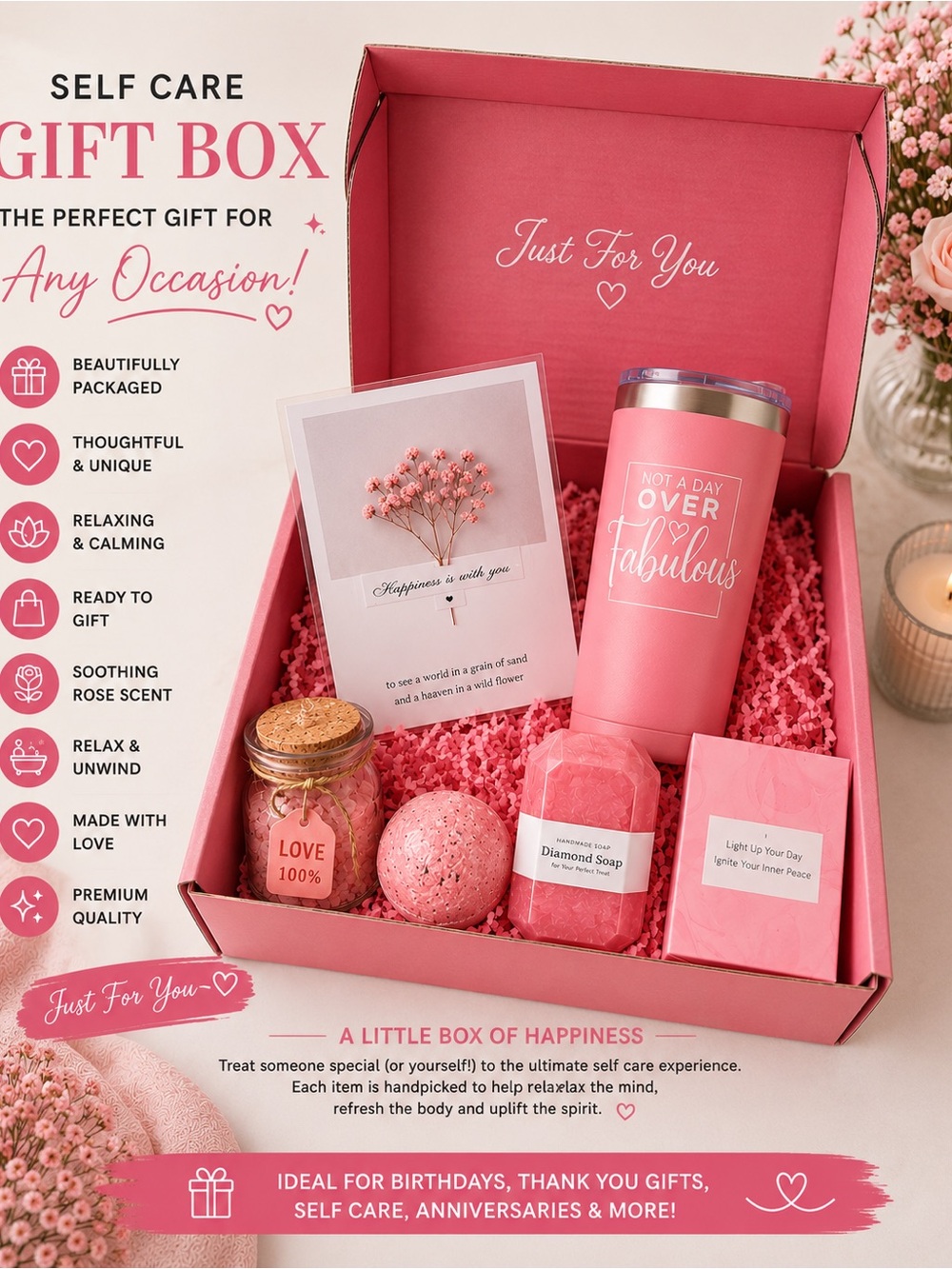 💕 Ready-to-Gift Spa Box Set | Tumbler, Bath Bomb, Soap & Bath Salts | Birthday G
